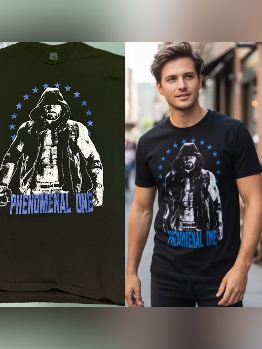 WWE Black 'AJ Styles Phenomenal One' Graphic Tee with Blue Accents XL